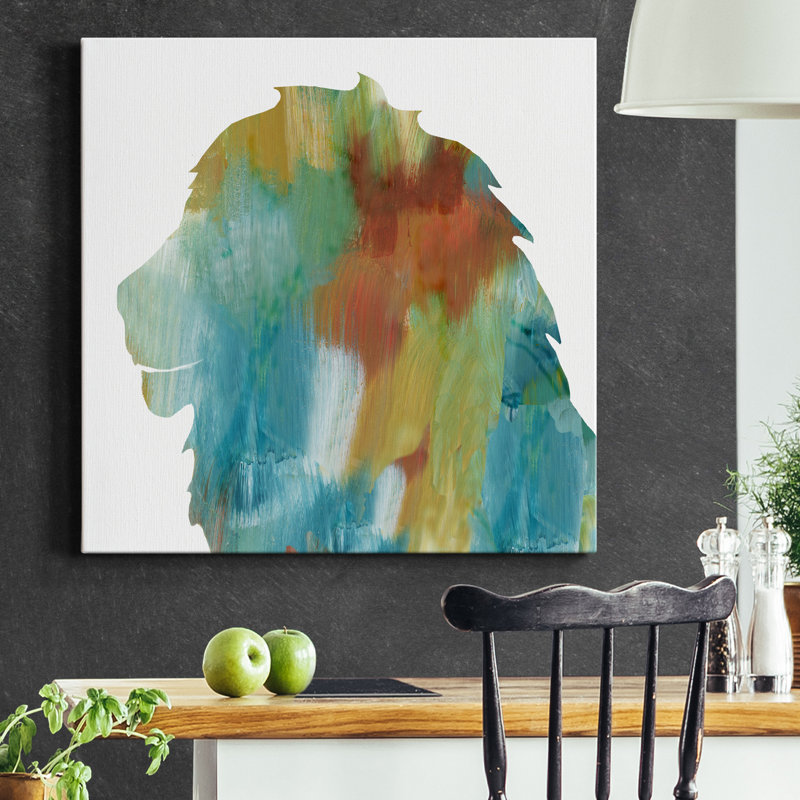 Painterly Lion - reproduction d'art sur toile tendue, H 40 po x l 40 po x P 1 po
