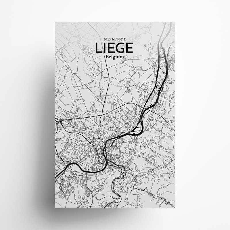 «Liege City Map», impression, H 17 po x l 11 po, Noir / blanc