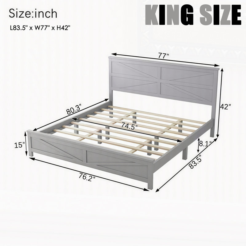 Tête de lit et pied de lit de style rustique avec porte de grange Rustico, King, Grey
