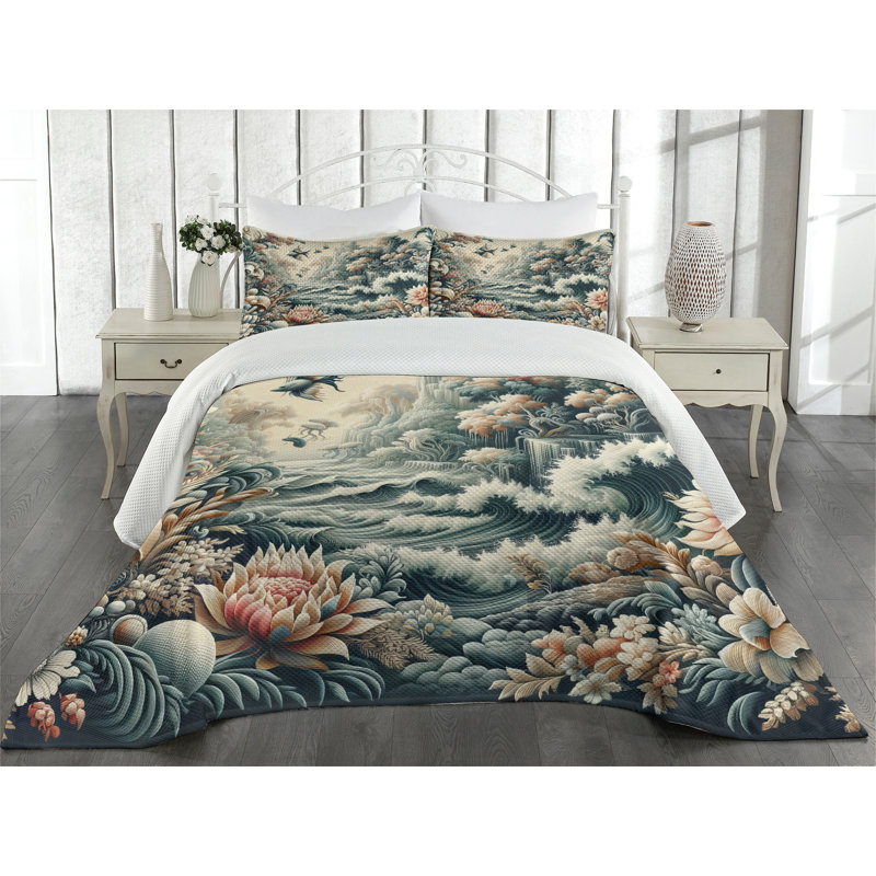 Polyester Floral Coverlet, King Coverlet + 2 Standard Shams