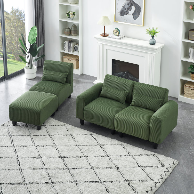 Eibe Upholstered 84.6'' Sofa, Green Corduroy