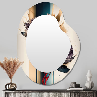Pivoine rouge sur peinture abstraite III - Miroir mural décoratif traditionnel asymétrique pivoines