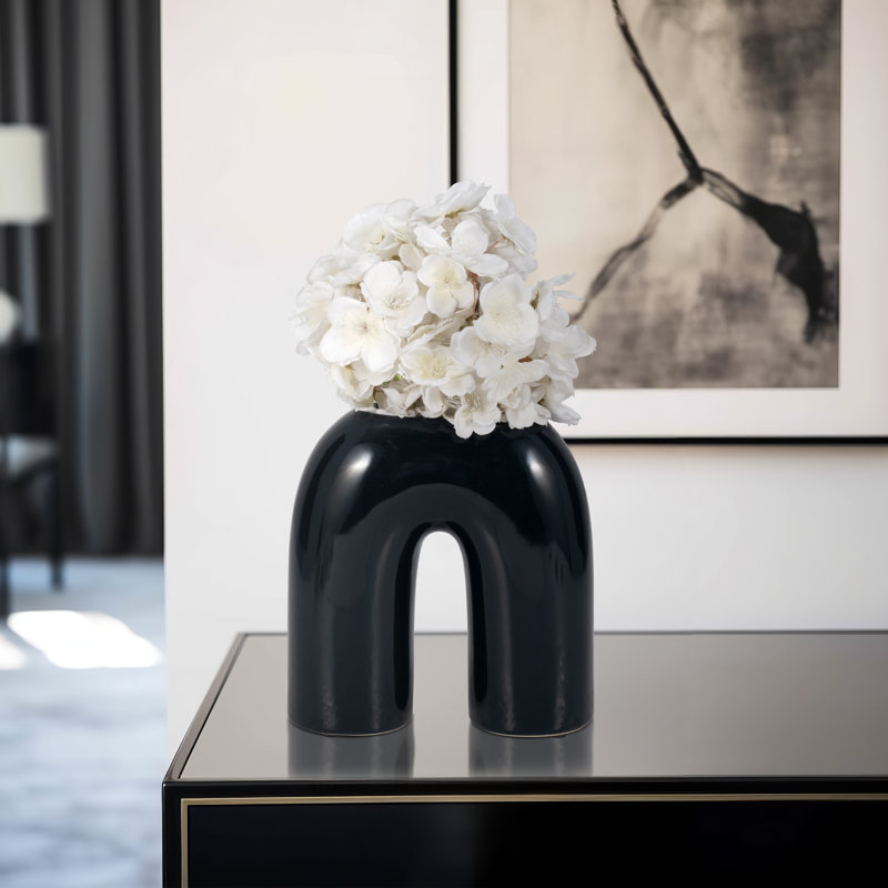 Vase en fer à cheval arqué moderne en céramique et en grès - Décoration contemporaine, Blanc