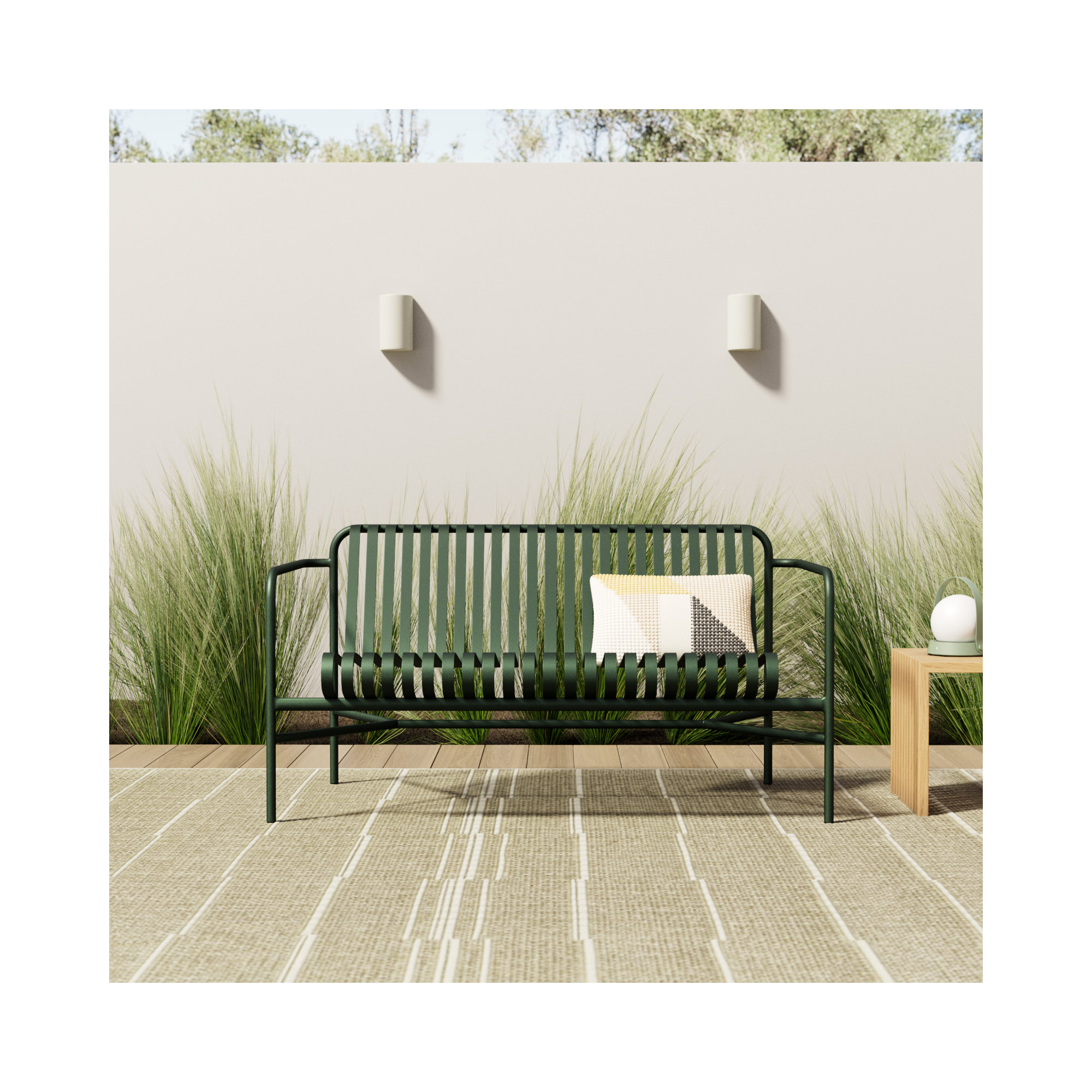 Abra 53.35'' Wide Straight Powder Coated Steel Loveseat, Dark Green