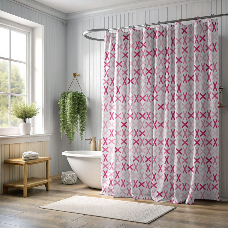 Rideau de douche 1 pièce Pink Love Dream, H 74 po x l 71 po