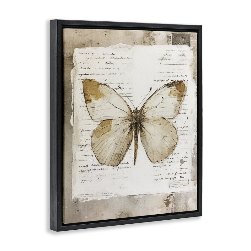 «Rustic Butterfly Collage» par RileyB, H 21 po x l 17 po, Cadre flottant noir de jais