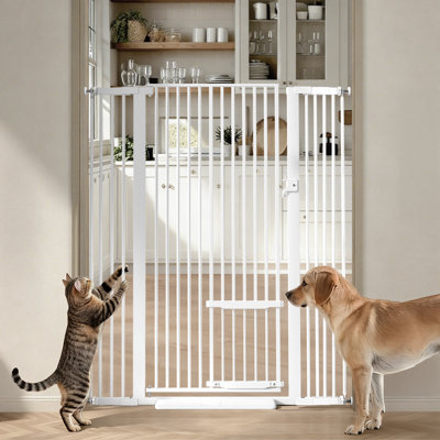 55" Extra Tall Pet Gate With Adjustable Cat Door, Wide 29.5-43" Safety Gate, No Drilling Pressure Mounted Dog Gate For Doorway, Hallway, Stairs