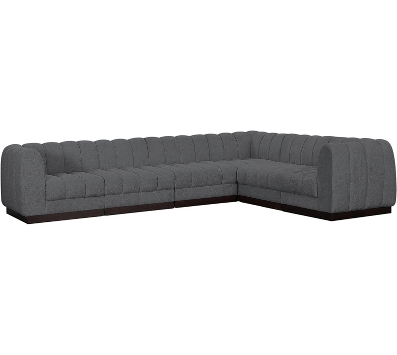 Quinn 6 - Piece Upholstered Sectional, Grey Chenille Fabric