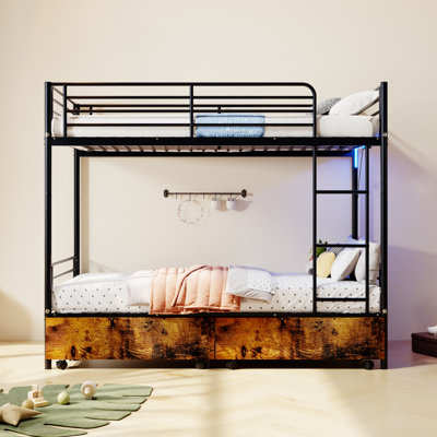 Lit superposé en métal pour la chambre à coucher, taille simple, chargement, caractéristiques, rangement, sans sommier, usure, divisé en 2 lits, lit moderne à utiliser dans la chambre à coucher, garde-corps, configuration séparable avec atmosphère