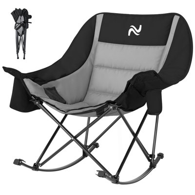 Oversized Rocking Camping Chair For Adults, 400 Lbs Heavy Duty Padded Recliner With Side Pocket by Arlmont & Co.
