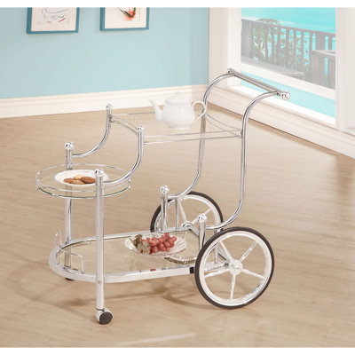 3 Serving Cart, , , Polished Finish, Storage And Placement, Tempered Glass Surface Dining Room Display, Contemporary Style, Glass, Area by Wrought Studio