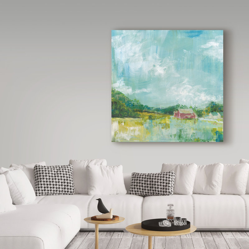 « horizon farm », reproduction de peinture à l’acrylique sur toile tendue, H 35 po x l 35 po