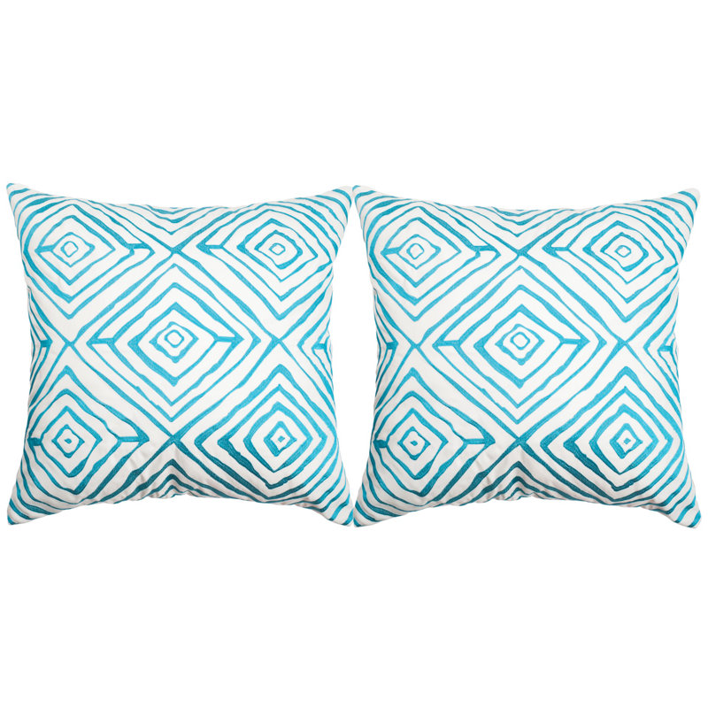 Modern Blue Geometric Embroidered Square Throw Pillow Set