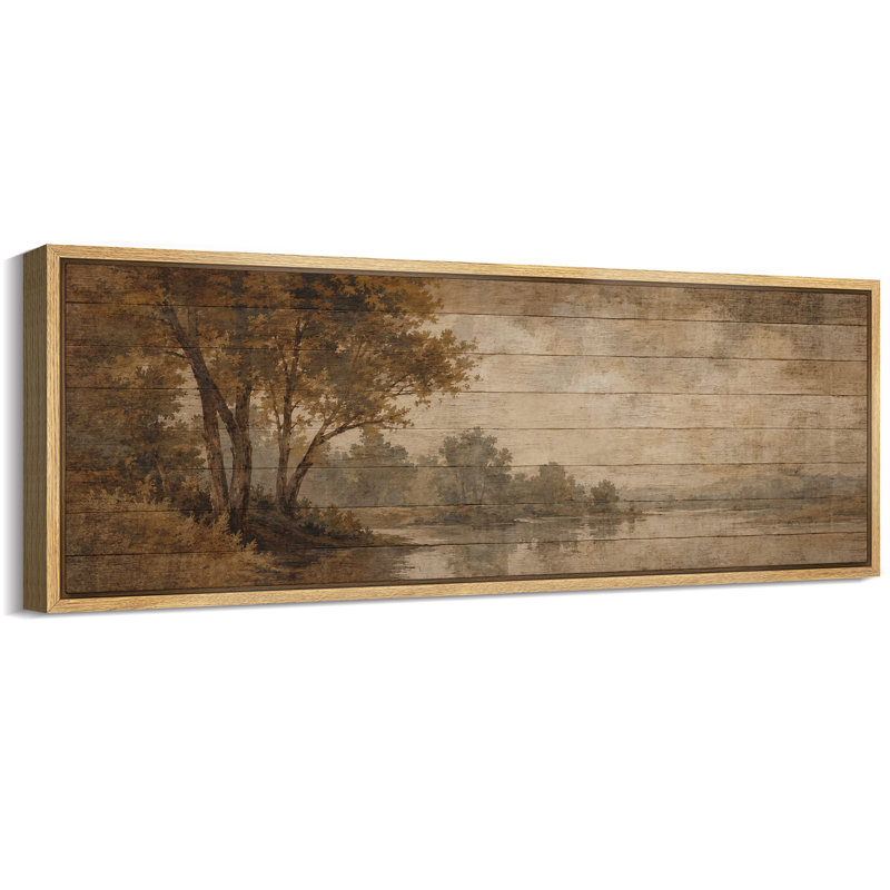Sépia, montagne, forêt, rivière, paysage, paysage rétro, impression murale, H 20 po x l 60 po x P 1,5 po, Naturel