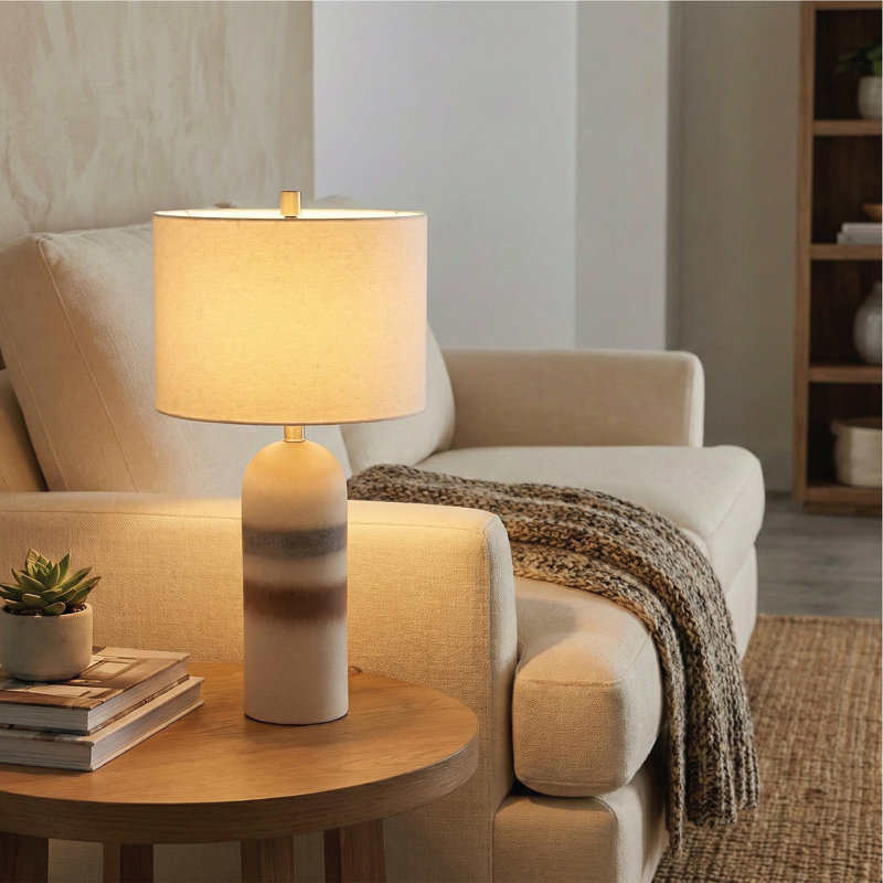 Sahara 27" Ceramic Table Lamp with Linen Shade for Bedrooms, Living rooms, Entryway, Offices