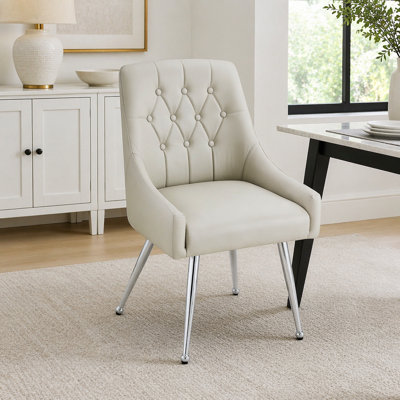 Leather Upholstered Modern Dining Chair with Diamond Tufted Button Back