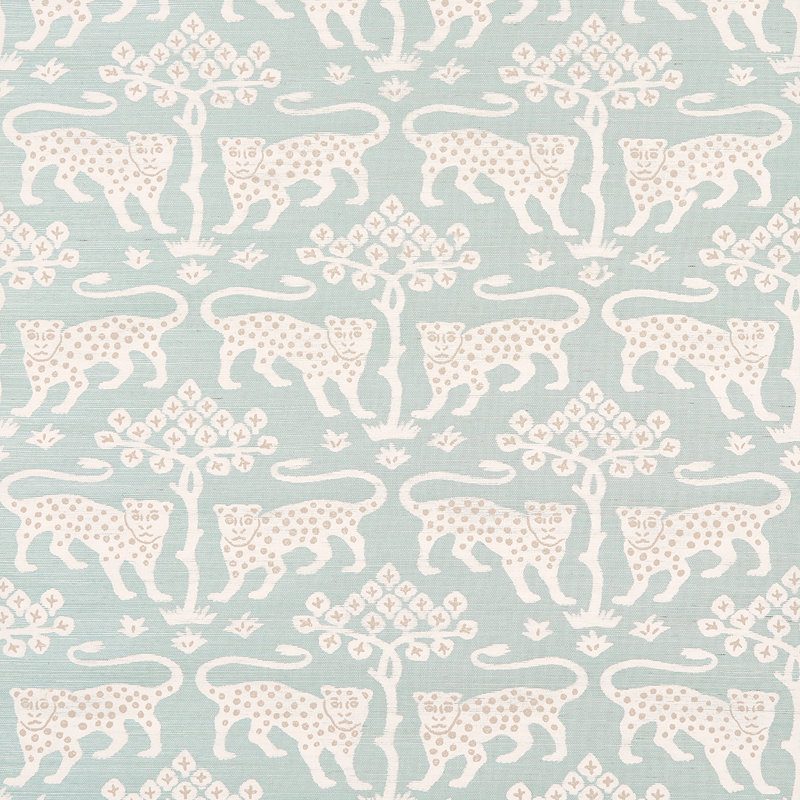 Papier peint sisal Woodland Leopard, Bleu eau