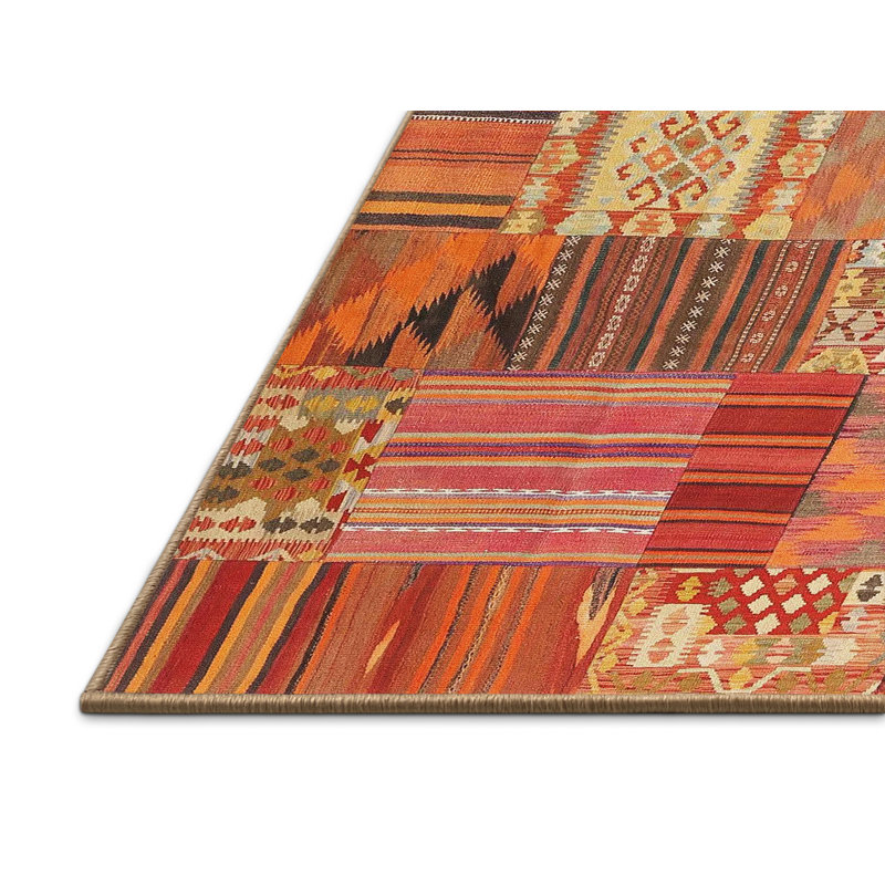 Tapis de zone orange/brun contemporain Ebbo, Rectangle 7 pi x 10 pi