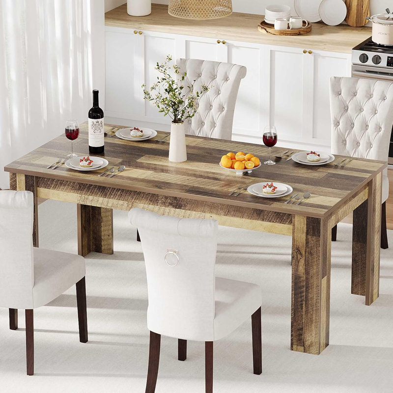 Dining Table For 4-6, Rectangular Dining Table, Kitchen Table With Large Table Top, Brown