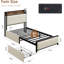 Lit plateforme simple en velours avec tiroirs de rangement et station de charge, beige-1768337251-1768337248
