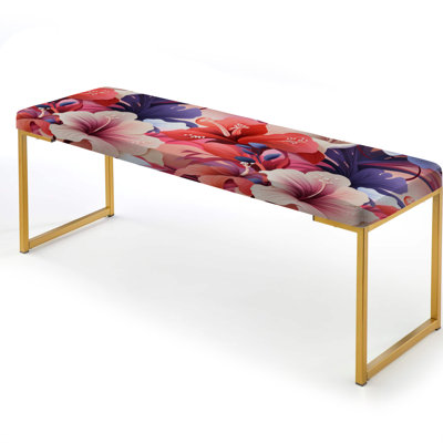 Floral Upholstered Gold Bench