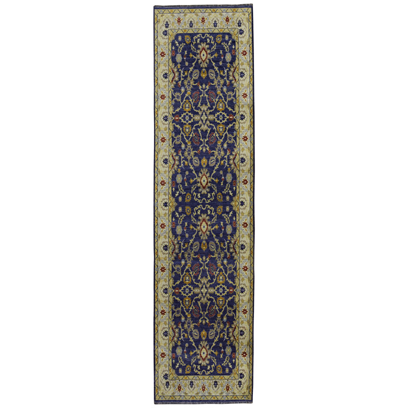 Laurel Marmara Machine Woven Polyester No Pattern Area Rug in Navy, Runner 2'2" x 10'