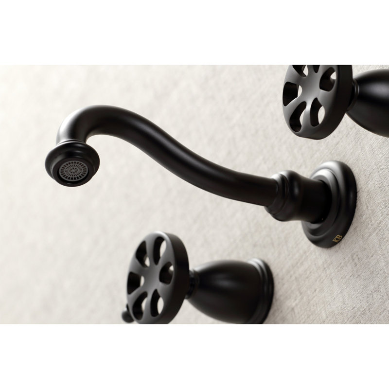 Kingston Brass Belknap Two-Handle 3-Hole Wall Mount Bathroom Faucet, Matte Black