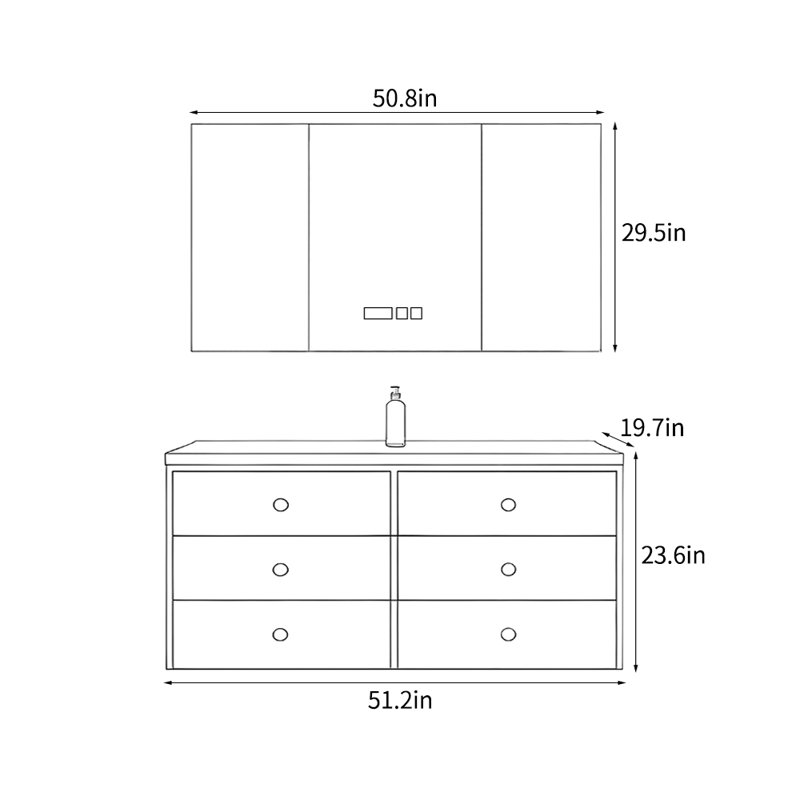 Armoire de salle de bain style français, H 23,6 po x l 51,2 po x P 19,7 po