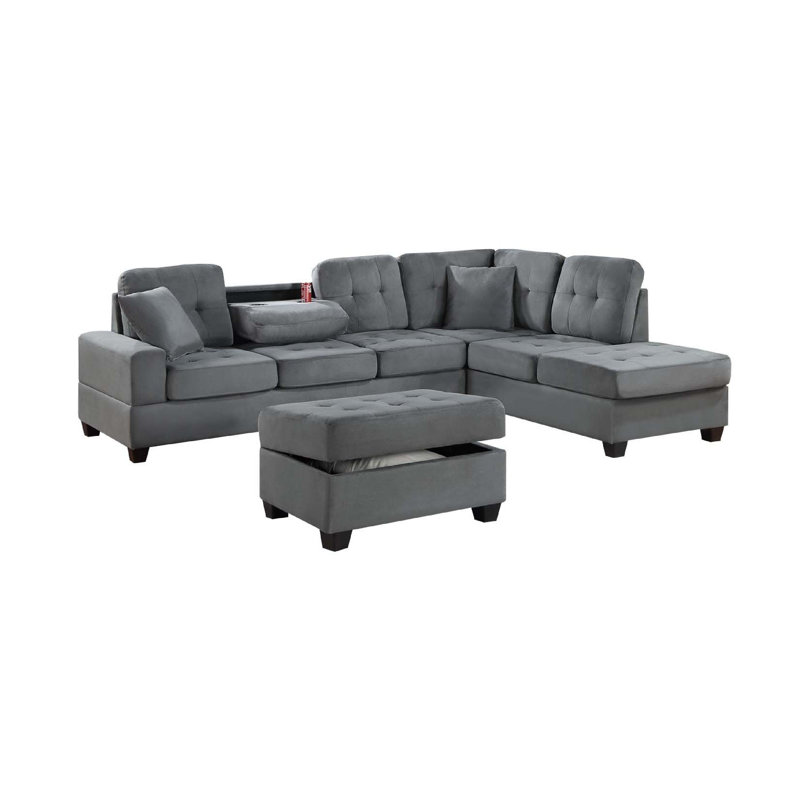 Ensemble de canapé modulaire, méridienne et repose-pieds 3 pièces Aea , Mélange de polyester gris