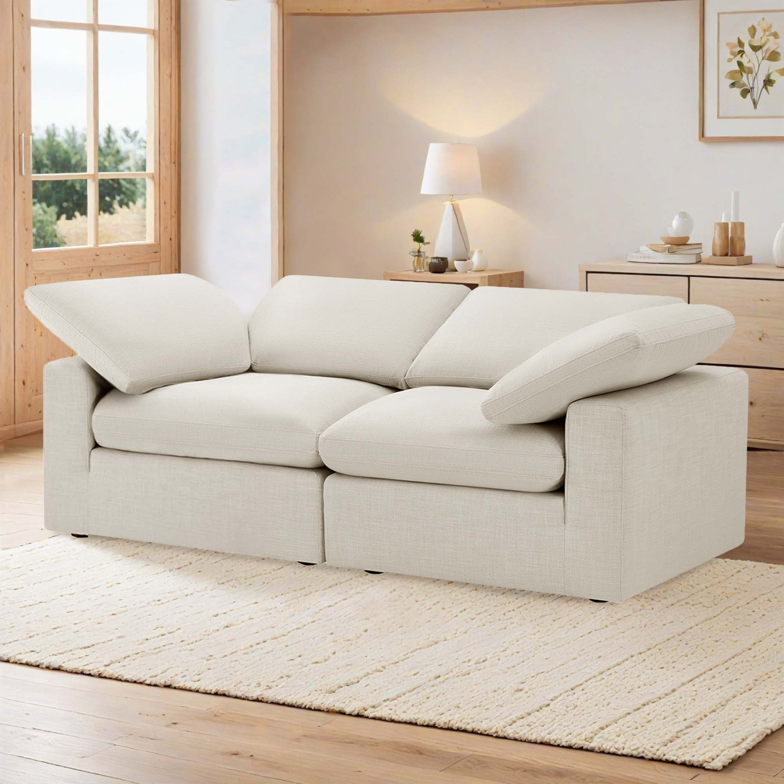 Asher 118" Linen Modular Sectional, Linen Ivory