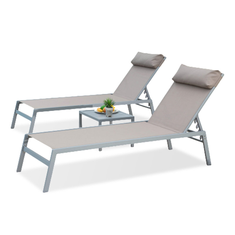 Ensemble de chaises longues inclinables avec table, Beige