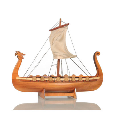 10" Natural Solid Wood Hand Painted Decorative Boat