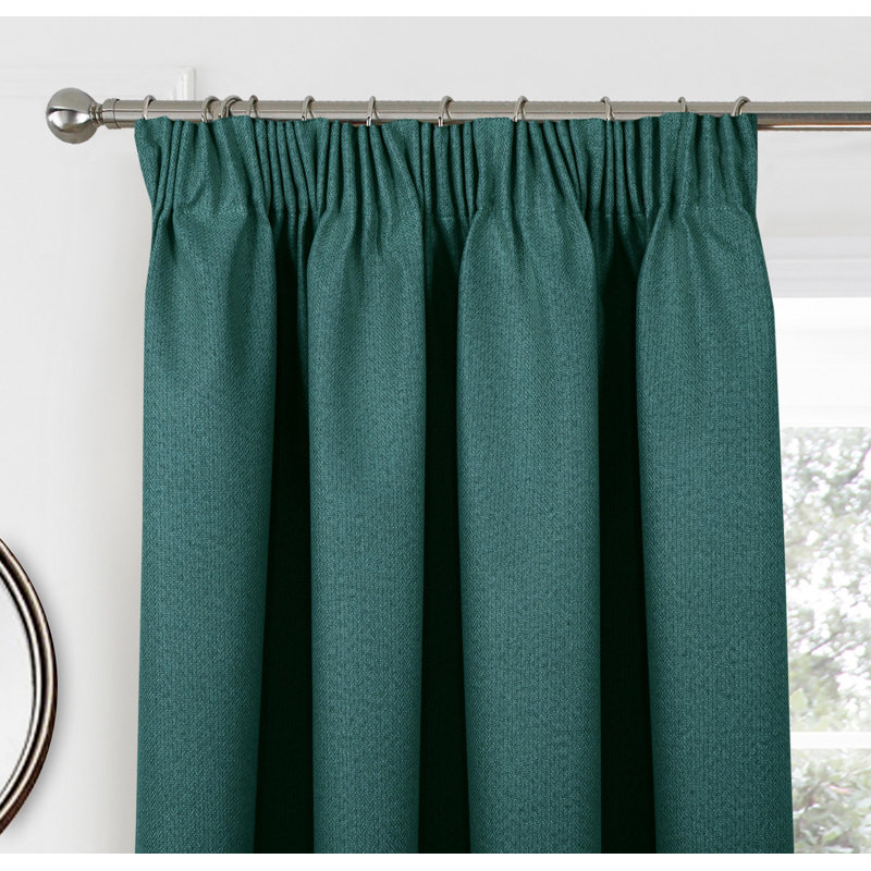 Milciades Blackout Pencil Pleat Curtain Pair, Green, 274cm Width x 274cm Drop