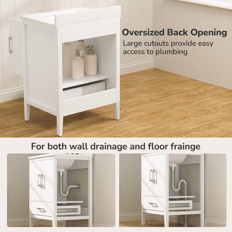 24" Single Bathroom Vanity with Quartz Countertop, White