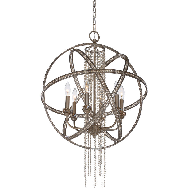 Lustre sphérique unique à 6 lumières Destinee, Feuille d'argent brunie