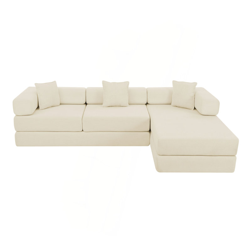 108'' Modular Sectional Sofa With L-Shape Chaise, Boneless Cloud Couch With Deep Seat, Sponge Compression Sofas No Assembly Required, Modern Sofa Fold-Out Sofa Bed,With Removable Backrest
