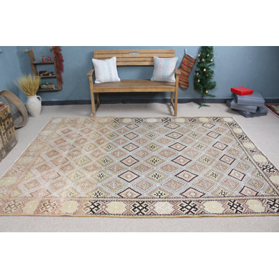 Geometric Anatolian Rug Handwoven Flatweave Large Wool Rug Ideal For Bohemian Home Decor
