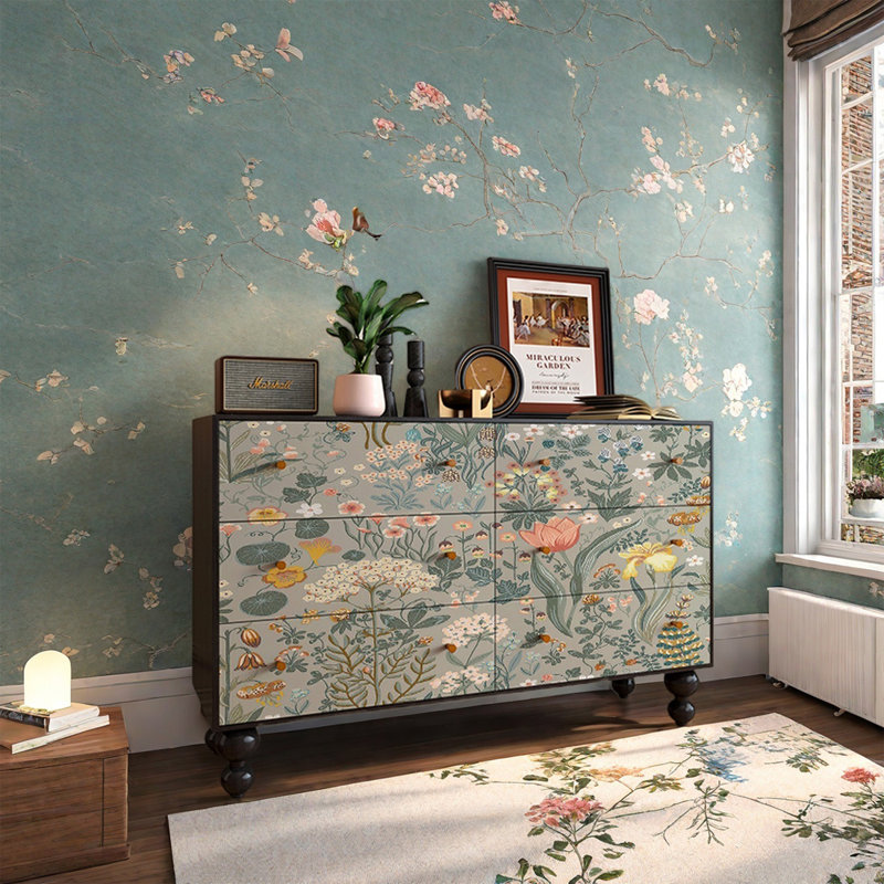 Pine Wood Sideboard with Storage Drawers, Black