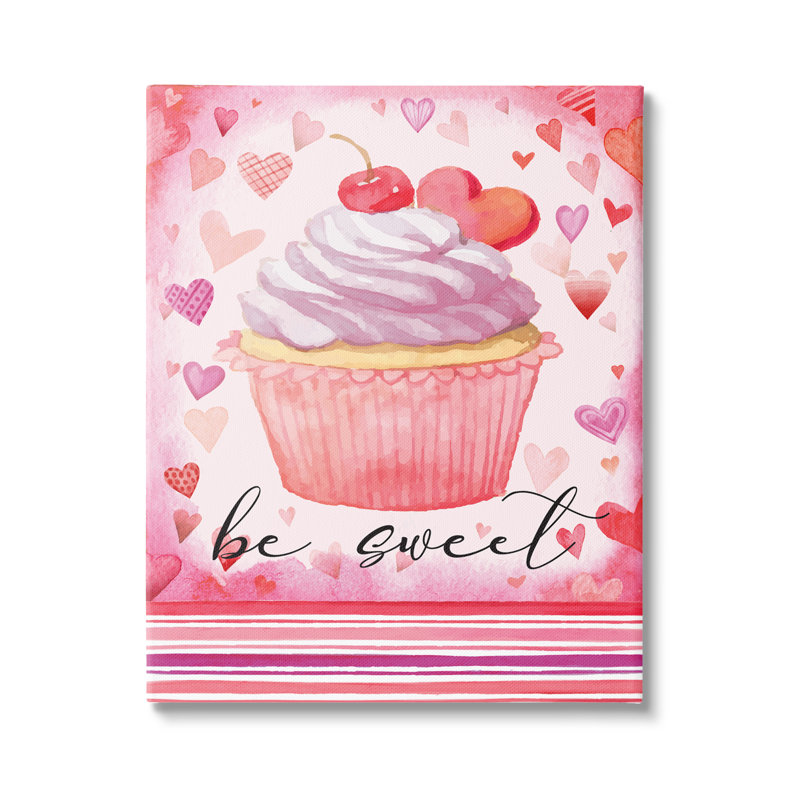 Be Sweet Romantic Hearts Cupcake Canvas Art in Pink