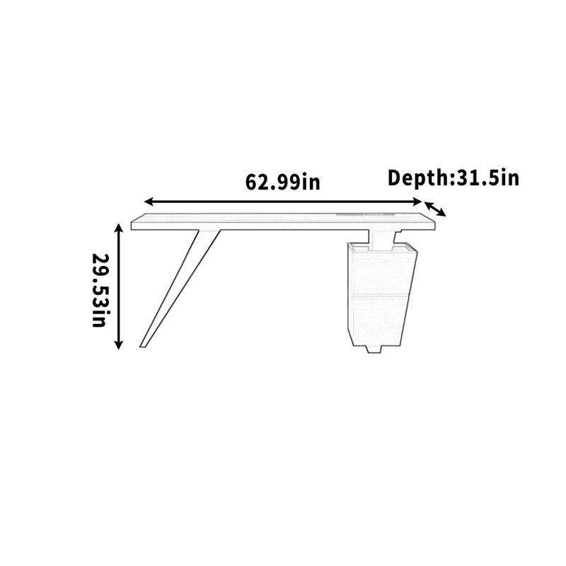 Bureau avec multiprise pour tiroir domestique, H 29,53 po x l 62,99 po x P 31,5 po