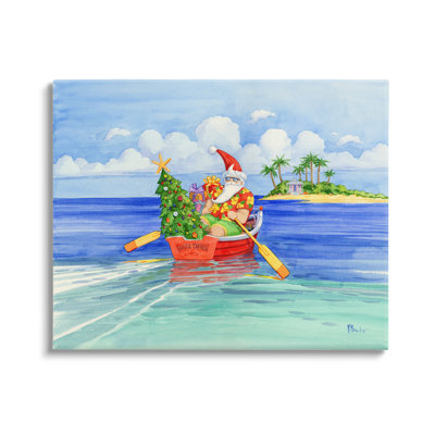 " Santa's Delivery Tropical Christmas Boat " by Paul Brent Painting Print