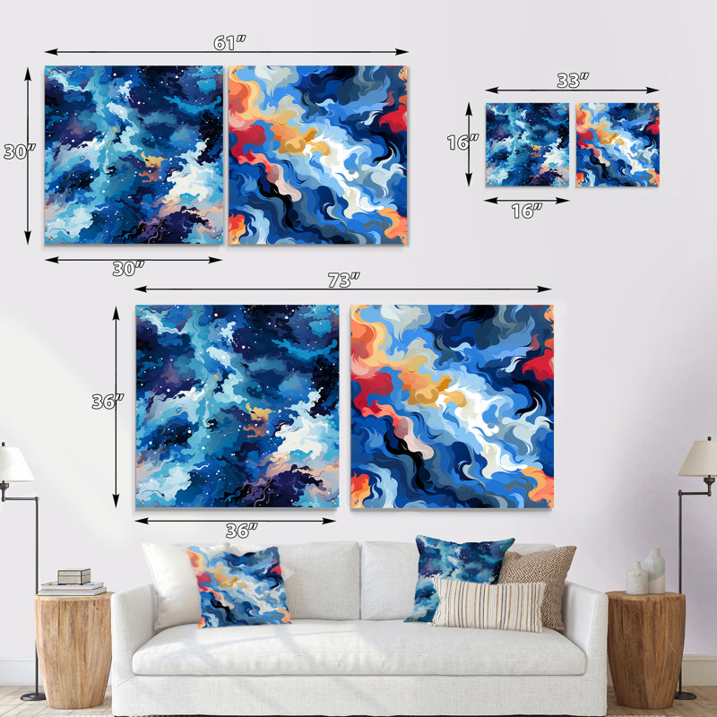 Conaty - Ensemble de 2 abstraites murales en acrylique, H 16 po x l 33 po