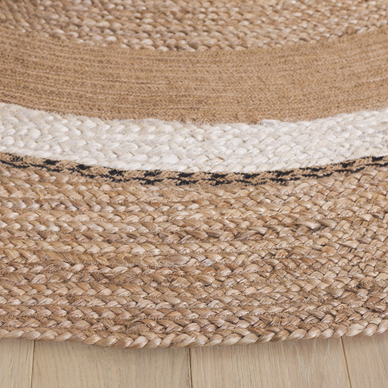 Natural Fiber Handwoven Jute & Cotton Geometric Rug in Natural/Gray, Round 5'