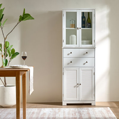 67" Tall Kitchen Pantry Cabinet With Doors And Shelves Large Stand Up Pantry Storage Cabinet With Drawer Large Food Cupboard Storage Cabinet For Kitchen Bathroom Craft Room, White