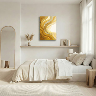 "Gallery Wrap", art mural sur toile pour le salon, la chambre à coucher, le bureau ou le vestibule - décoration murale décorative avec vagues dorées