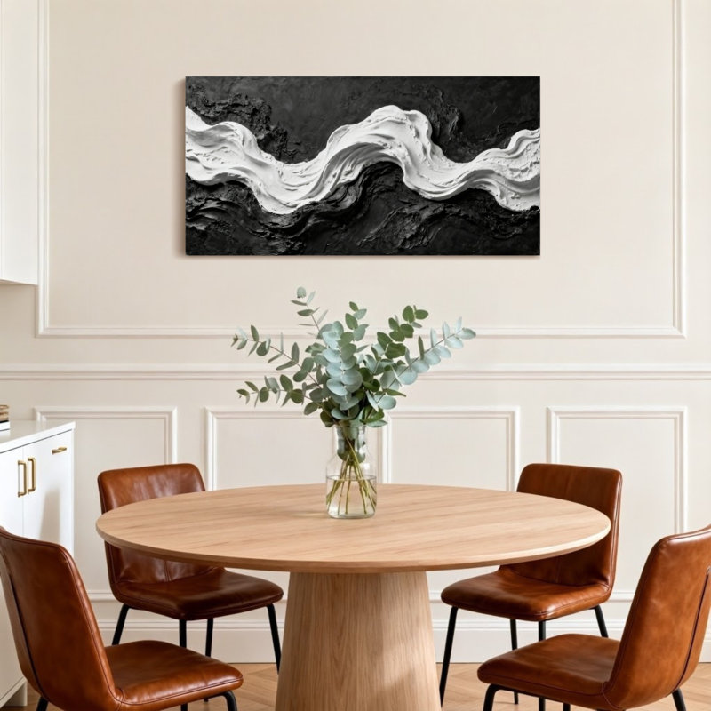 Art abstrait mode noir et blanc, H 16 po x l 32 po