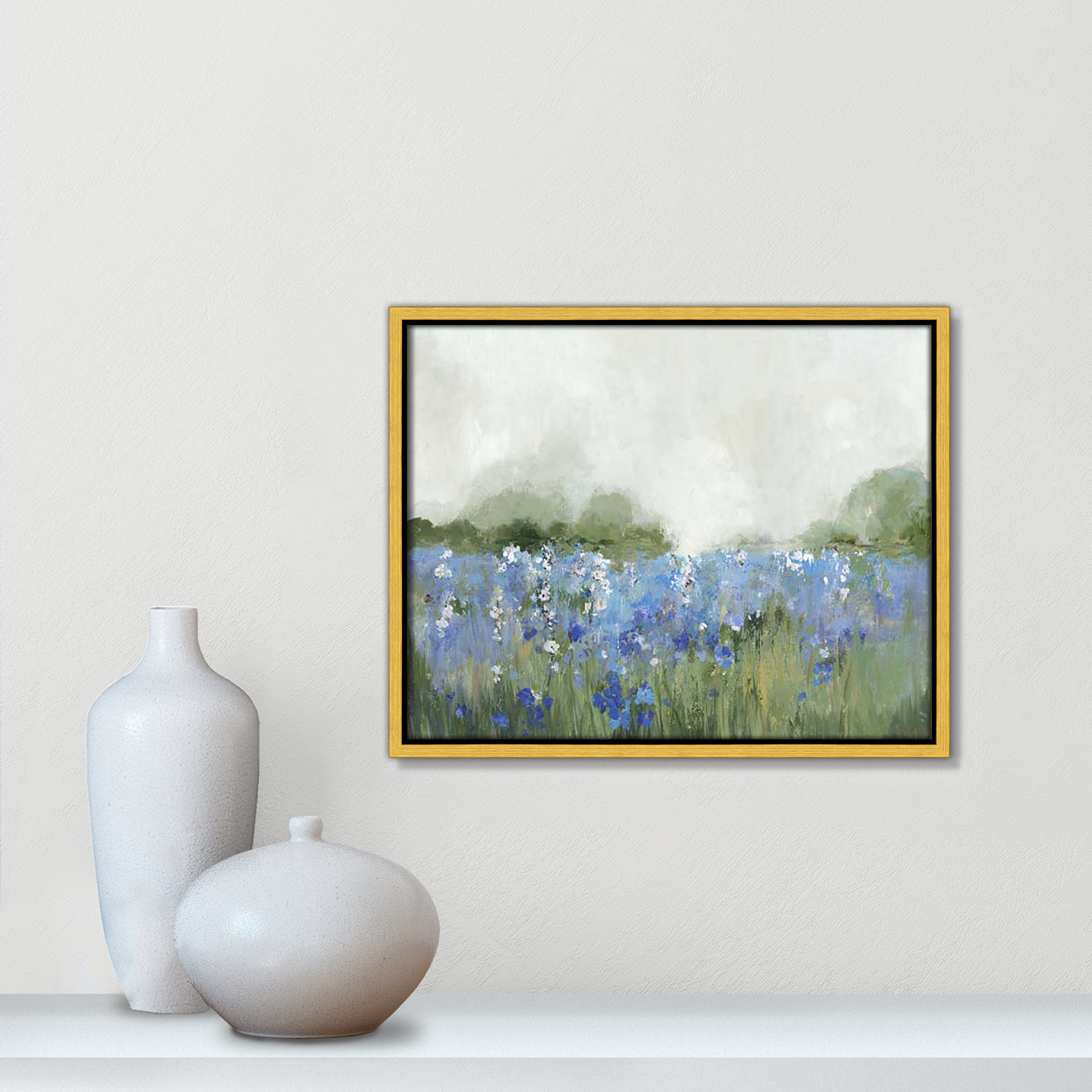 Meadows Bluebells Field by Allison Pearce, 12.5" H x 15.5" W x 2" D, Gold Framed