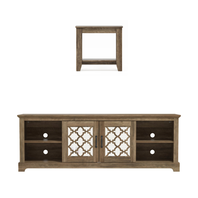 Torrington Transitional Coordinated Living Room 2 Piece Media Furniture Set, Knotty Oak, Black