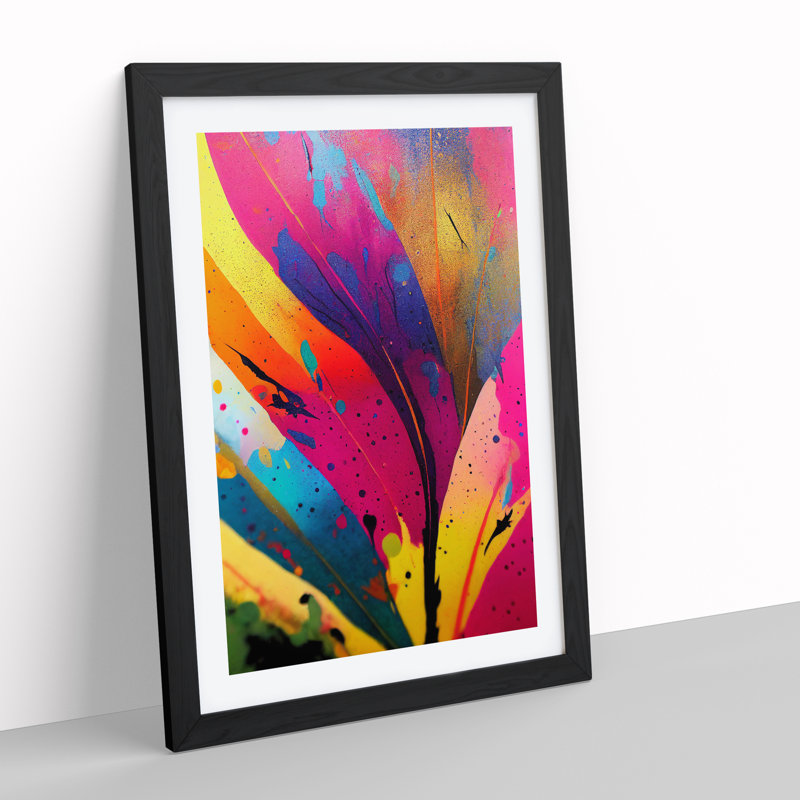 Feather Paint Splash No.3 Abstract - Single Picture Frame Painting, Black, 64cm H x 46cm W x 2cm D