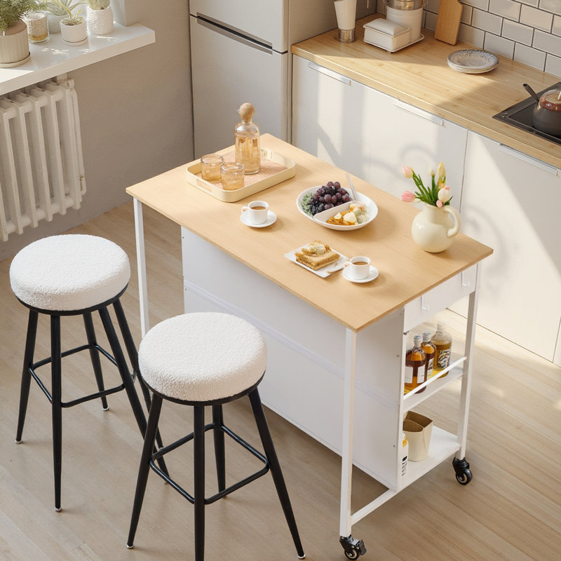 Rolling Kitchen Cart, Kitchen Island On Wheels, 27.6 X 43.3 X 35.4 Inches, For Dining Room